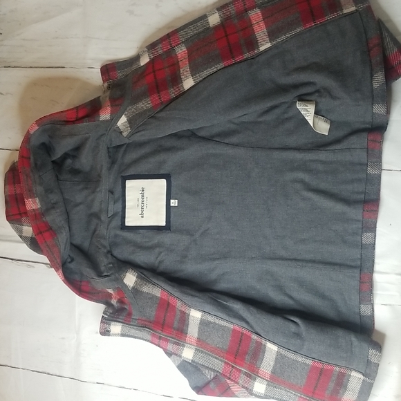 ABERCROMBIE RED GRAY PLAID COAT JACKET GIRLS XL WOOL JACKET HOODED - Picture 10 of 16